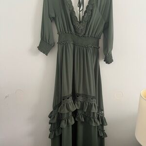 Baltic Born Green Ruffled Wrap Gown